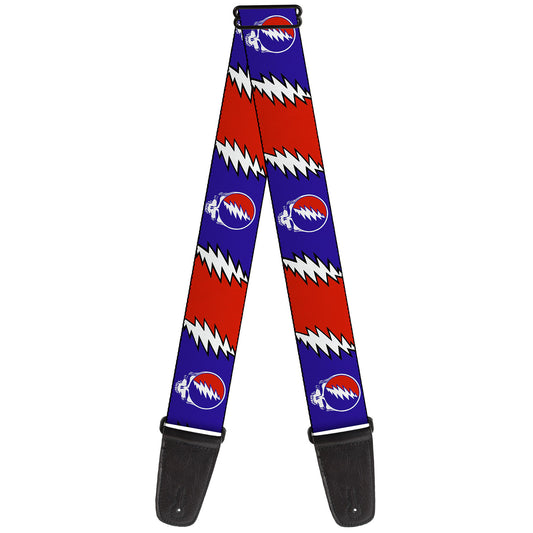 Grateful Dead Steal Your Face With Lightning Bolt Repeat Red Guitar Strap Front