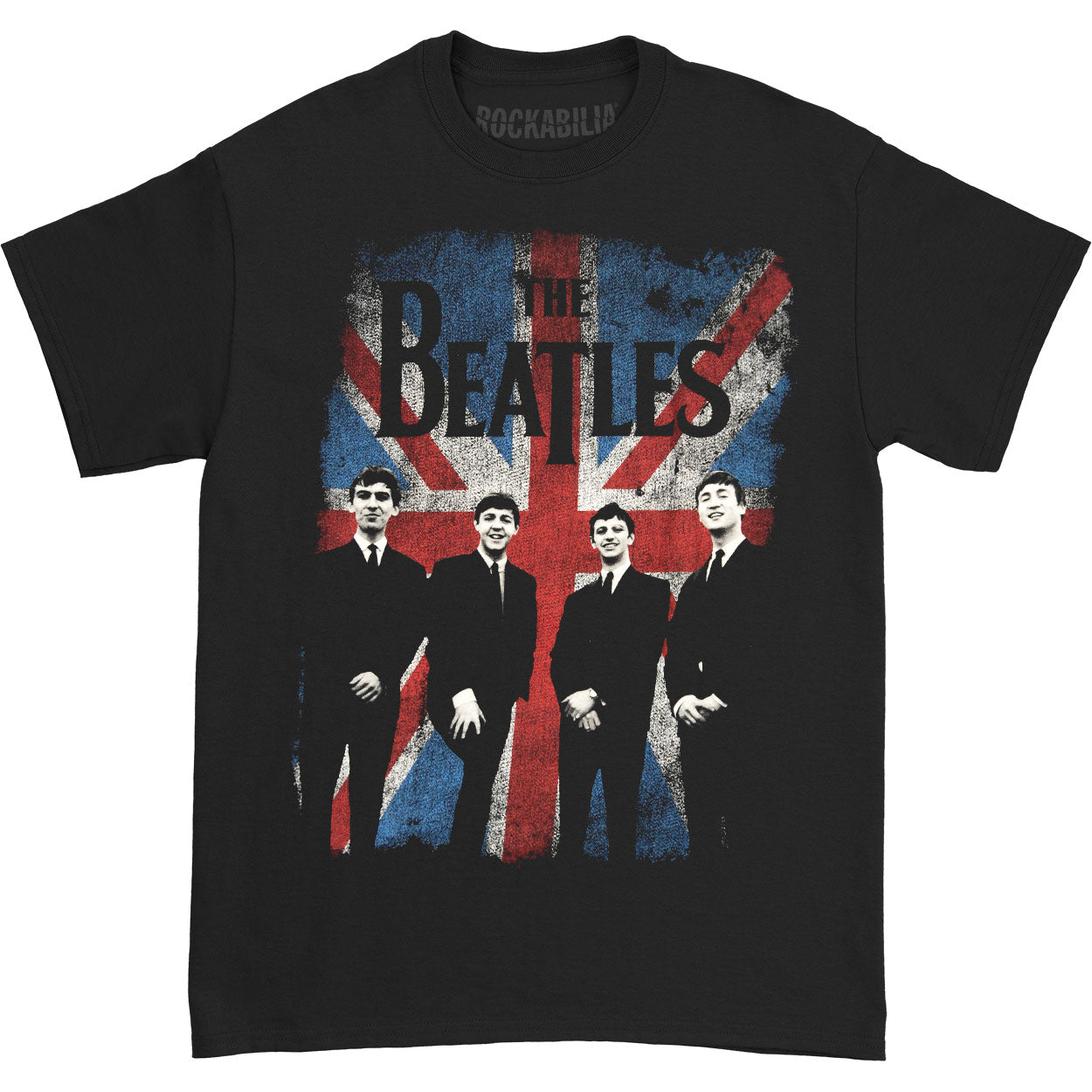 Beatles Union Jack Photo Distressed T-shirt Front