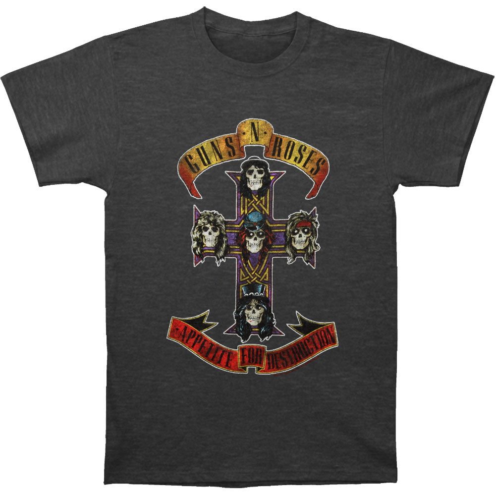 Guns N Roses Cross On Charcoal Heather Slim Fit T-shirt Front