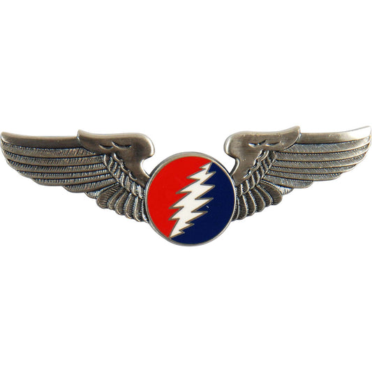Grateful Dead Circle Bolt Rockwings Large Pewter Pin Badge