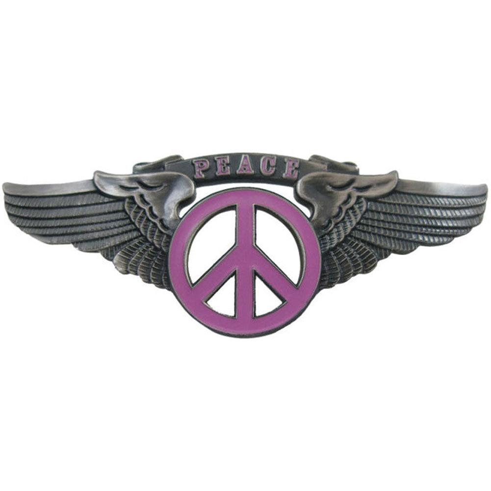 Peace Sign Wing Rockwings Pink Large Pewter Pin Badge