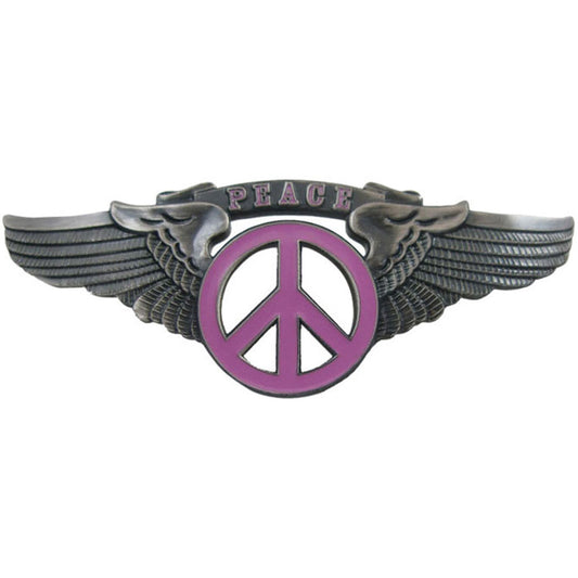 Peace Sign Wing Rockwings Pink Large Pewter Pin Badge