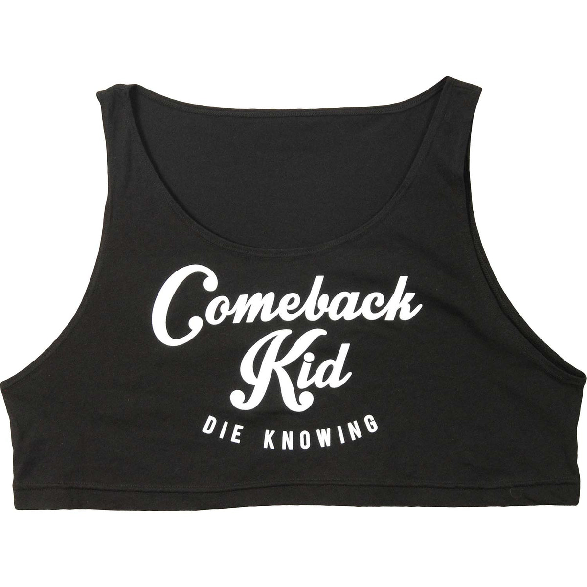 Comeback Kid Script Black Crop Top Junior Top Front