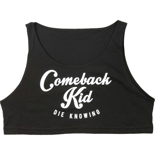 Comeback Kid Script Black Crop Top Junior Top Front
