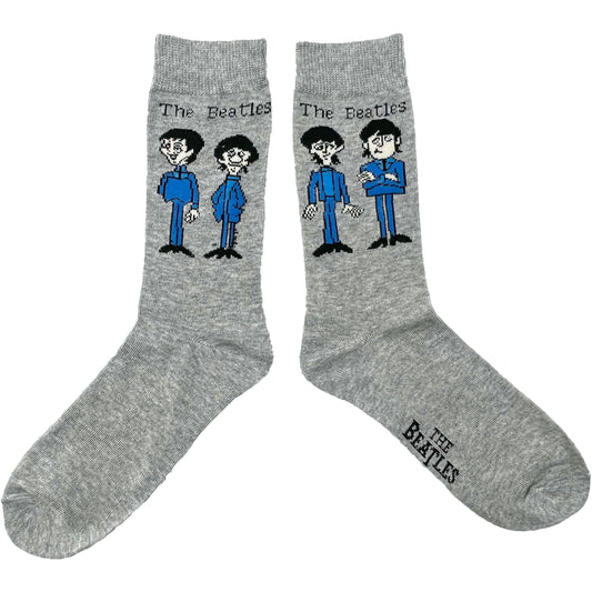 Beatles Cartoon Standing (Grey) Socks Front
