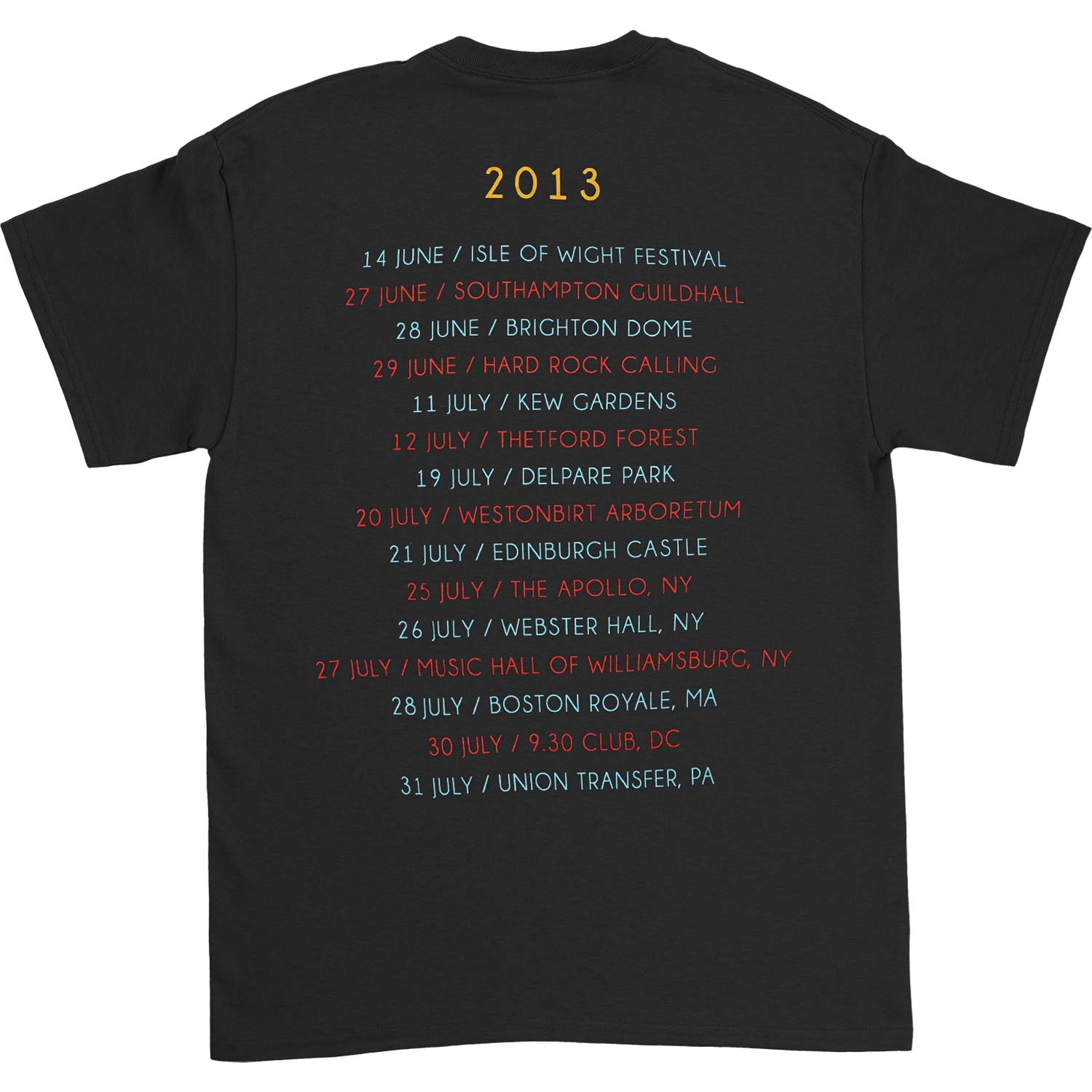 Paul Weller Sonik 2013 Tour T-shirt Back
