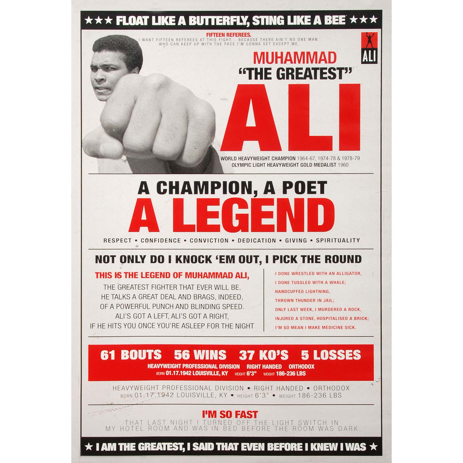 Muhammad Ali Vintage Quotes Domestic Poster