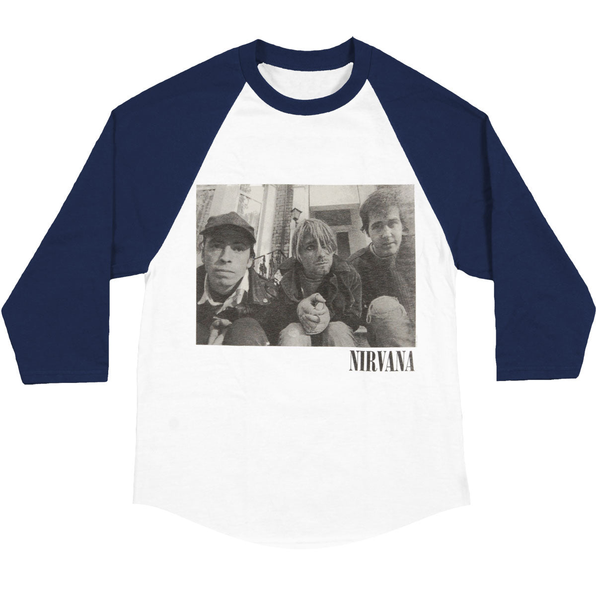 Nirvana Stairs Box Photo Mens 3/4 Raglan T Baseball Jersey Front