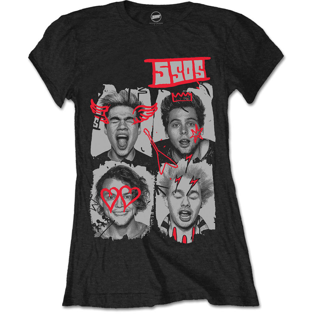 5 Seconds Of Summer Doodle Faces Junior Top Front