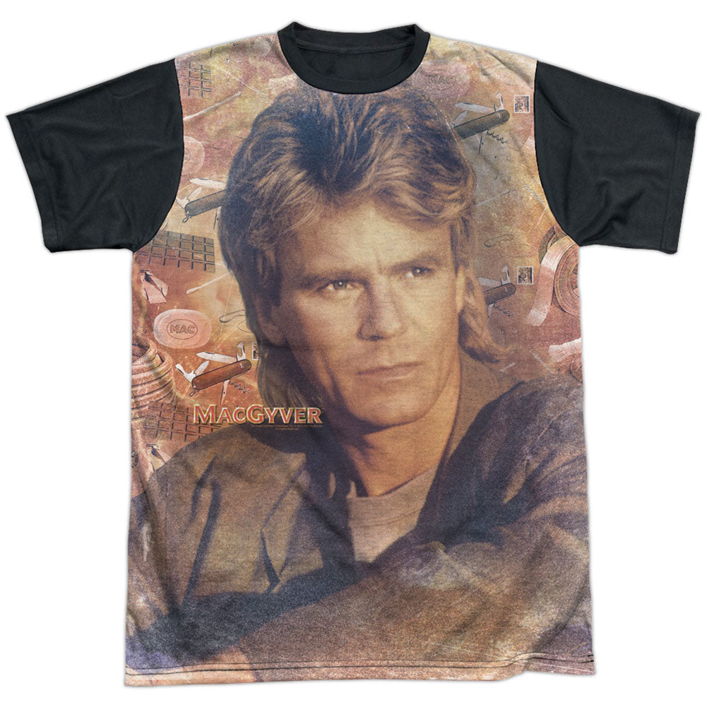 Macgyver Tools Of The Trade Black Back 100% Poly Sublimation T-shirt