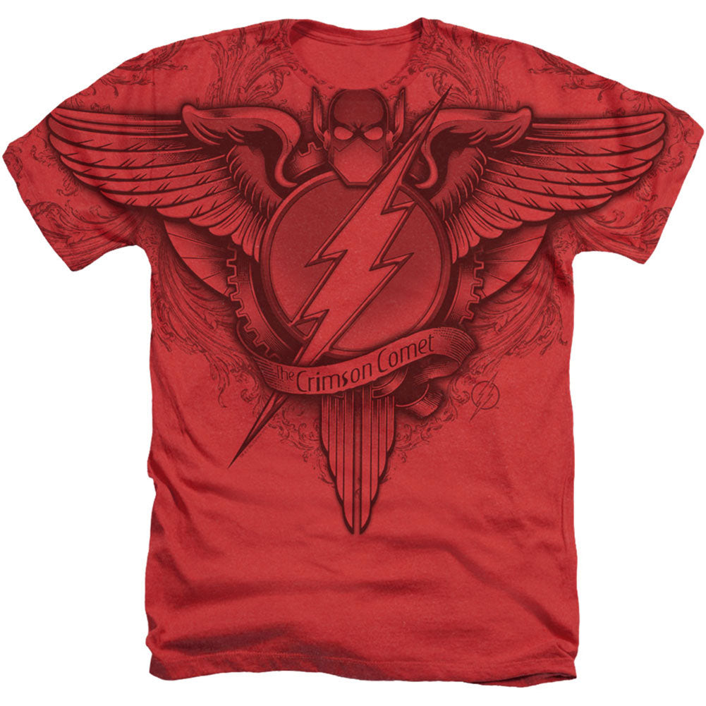 Justice League Of America Flash Sublimation Winged Logo Adult Heather 40% Poly T-shirt
