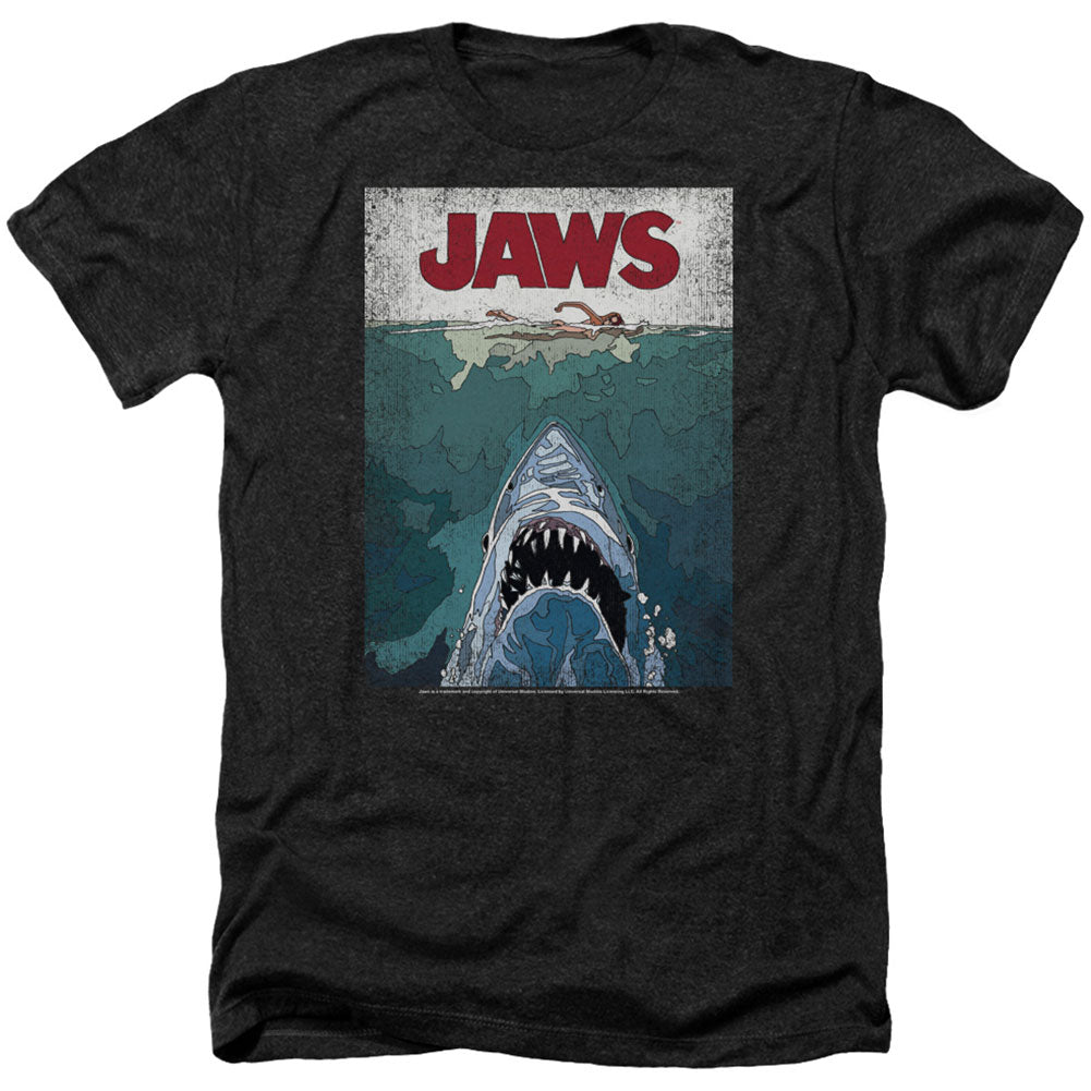 Jaws Lined Poster Adult Heather 40% Poly T-shirt