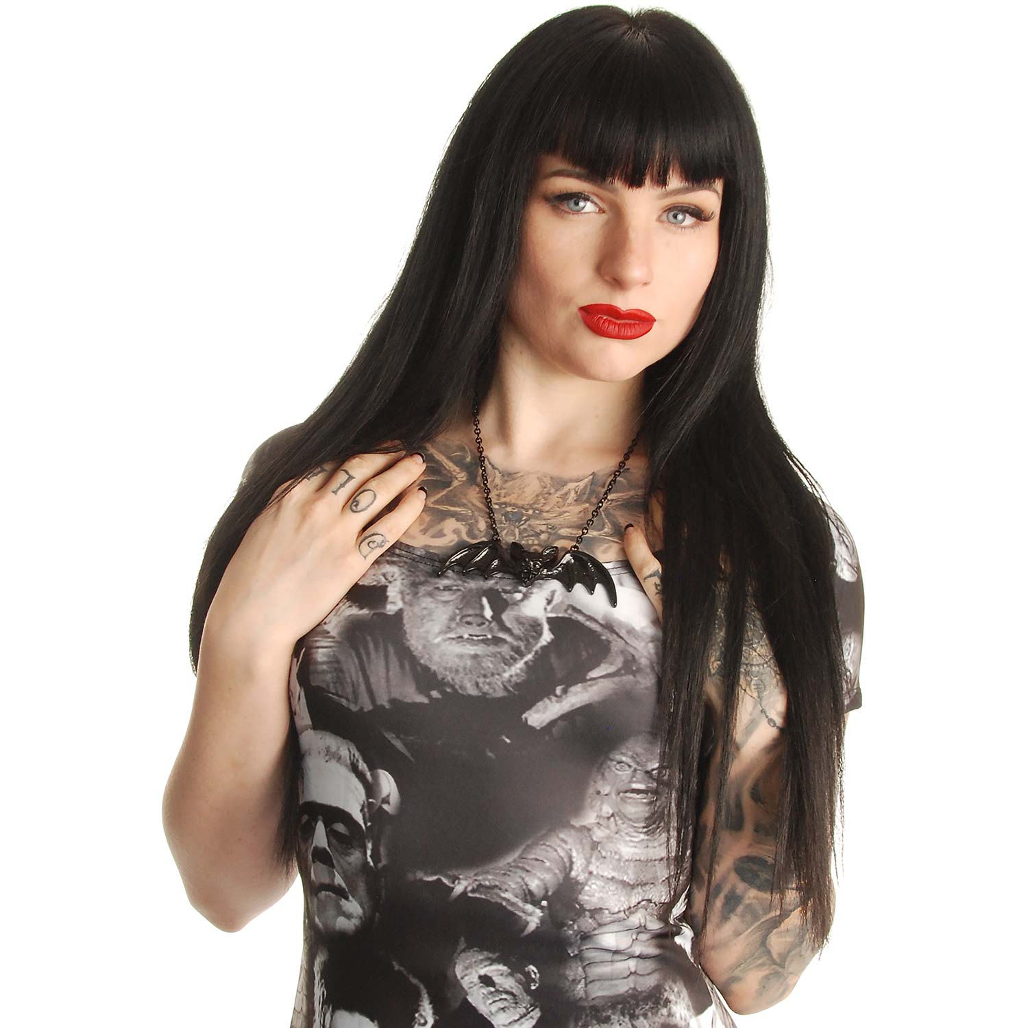 Munsters Black Bat Pendant by Rock Rebel Necklace Back