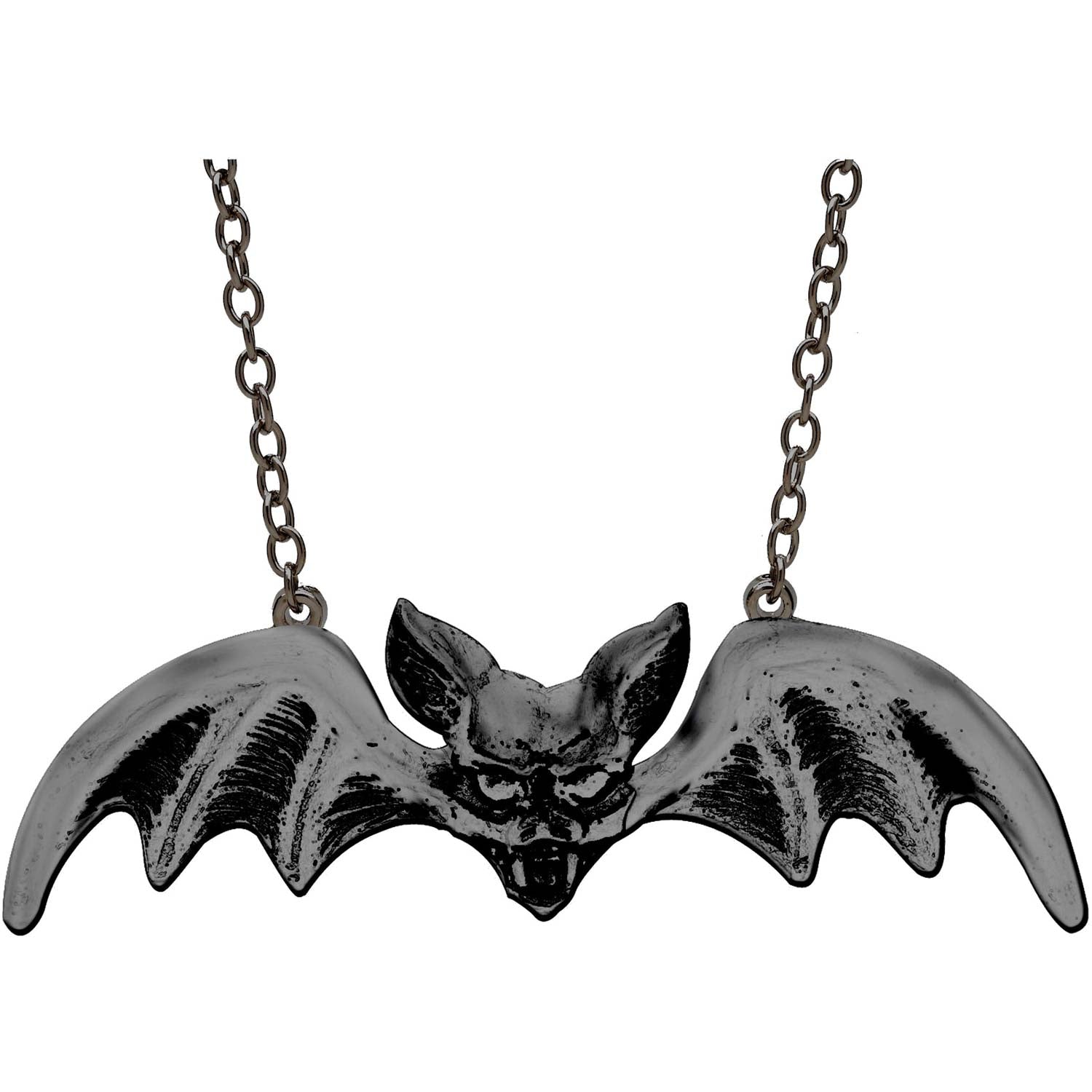 Munsters Black Bat Pendant by Rock Rebel Necklace Front