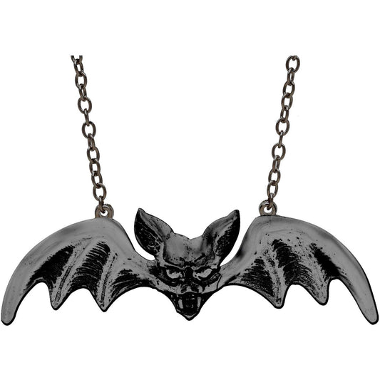 Munsters Black Bat Pendant by Rock Rebel Necklace Front