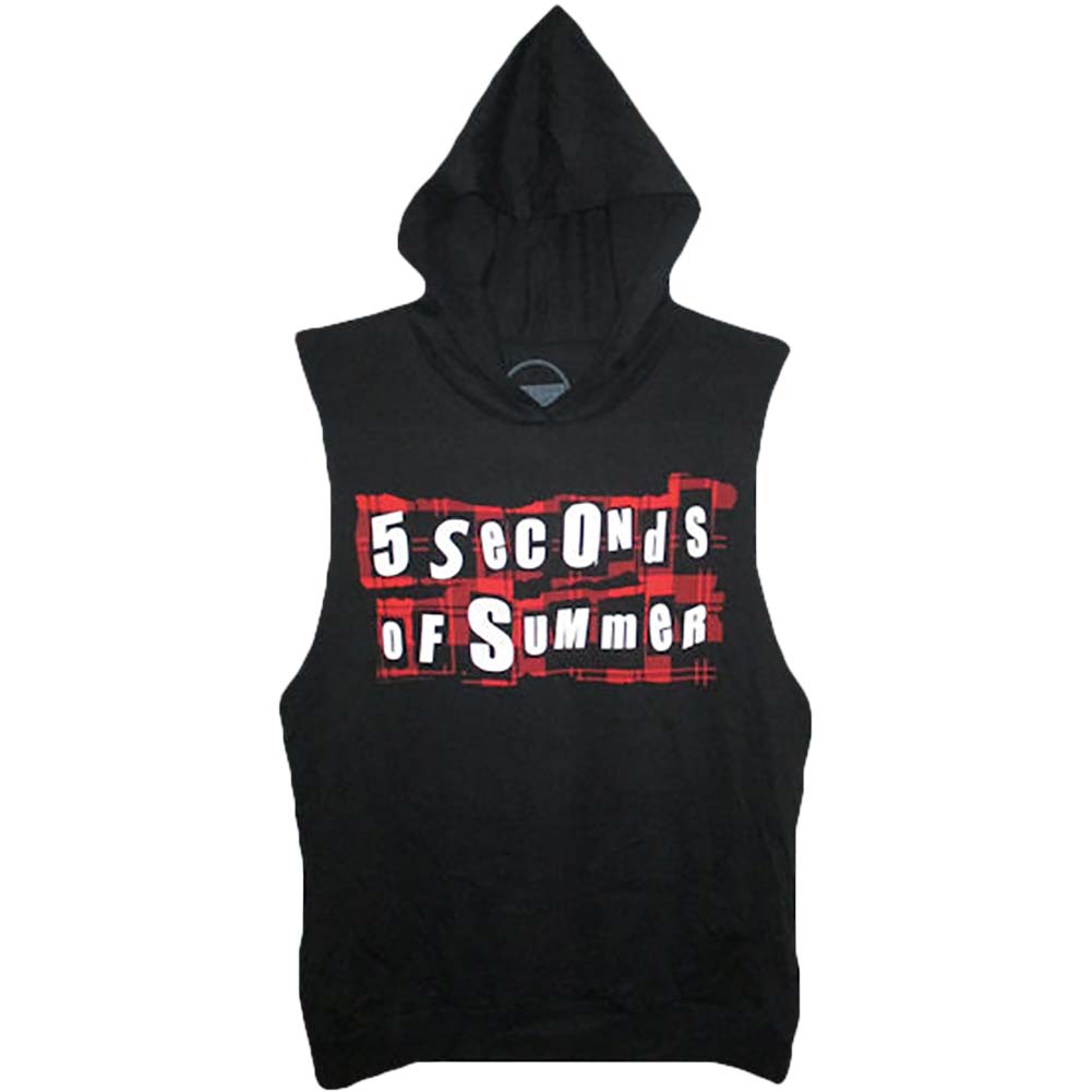 5 Seconds Of Summer Plaid Logo Girls Jr Hooded Sweatshirt Front