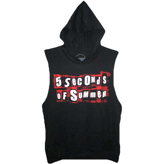 5 Seconds Of Summer Plaid Logo Girls Jr Hooded Sweatshirt Front