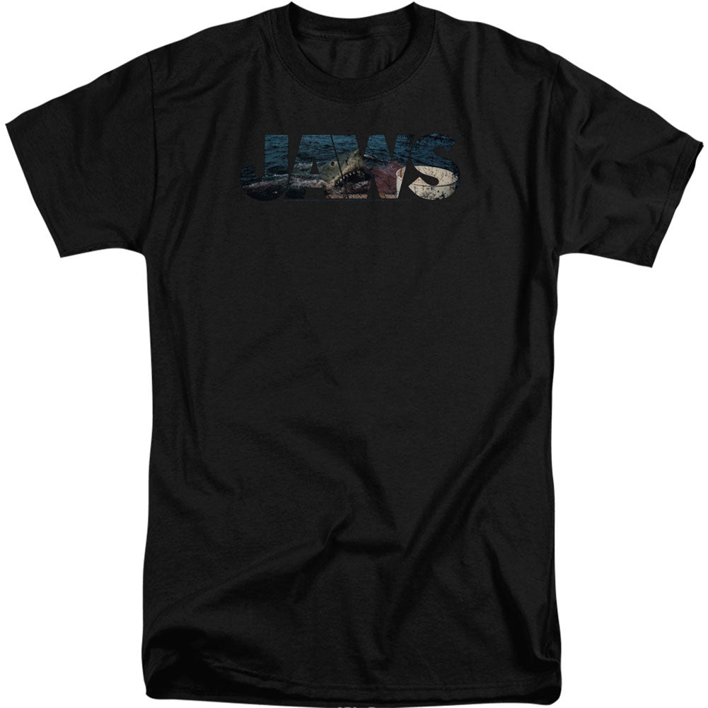 Jaws Logo Cutout Adult T-shirt Tall Front