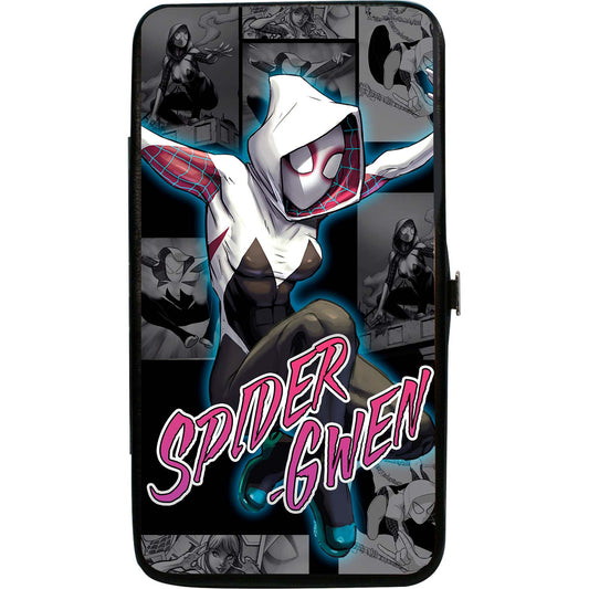 Marvel Comics Spider-Gwen Jumping Pose/Comic Scene Blocks Grays Girls Wallet Front