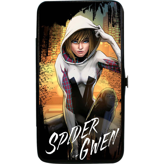 Marvel Comics Spider-Gwen Crouching Pose/Buildings Splatter Black/White Girls Wallet Front