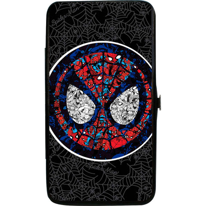 Marvel Comics Stained Glass Spider-Man Face/Signature Spider Webs Black/Gray/Blues/Reds Girls Wallet Front