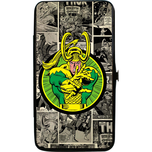 Marvel Comics Loki Poses/Comic Blocks Grays/Yellow/Green Girls Wallet Front