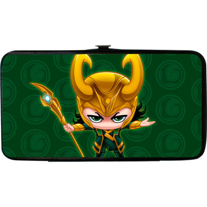 Marvel Comics Chibi Thor Pose  Loki/Loki Logo Greens/Gold Girls Wallet Front