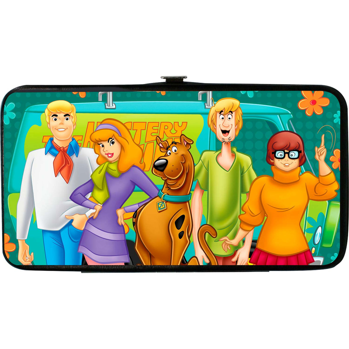 Scooby Doo 5-Character Group Pose W/Mystery Machine Turquoise Blues/Orange Girls Wallet Front