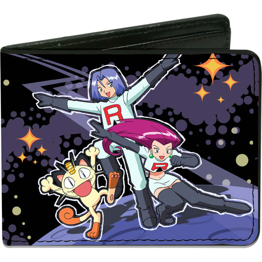 Pokemon Team Rocket James/Jessie/Meowth Group Pose Black/Purples Bi-Fold Front