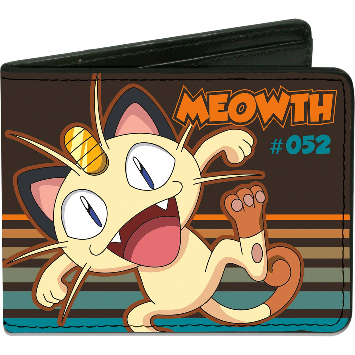 Pokemon Meowth #052 Happy Pose/Stripes Brown/Orange Aqua Fade Bi-Fold Front