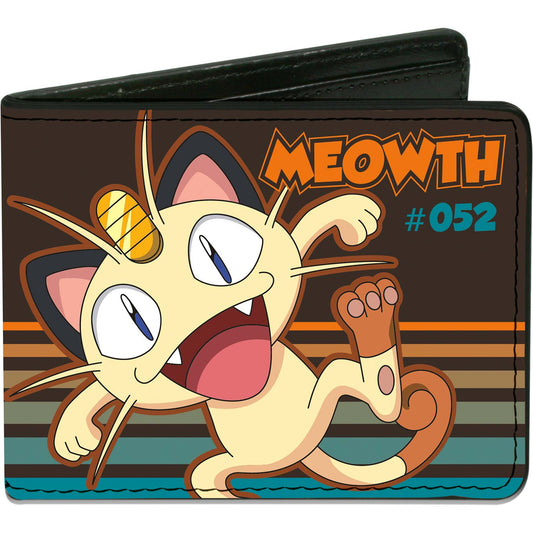 Pokemon Meowth #052 Happy Pose/Stripes Brown/Orange Aqua Fade Bi-Fold Front