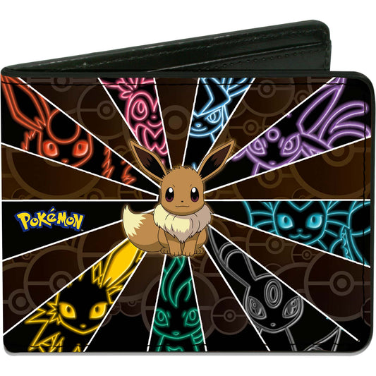 Pokemon Eevee Electric Evolution Rays/Pok� Balls Browns/Mutli Color Bi-Fold Front