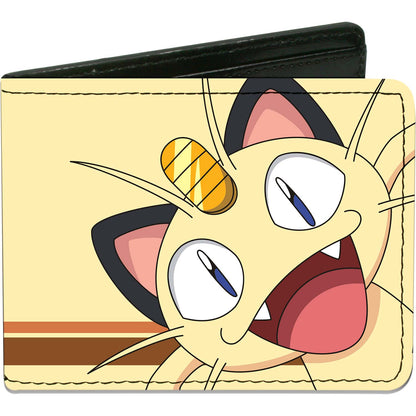 Pokemon Meowth Face Close Up  Meowth Stripe Yellow/Orange/Brown Bi-Fold Front