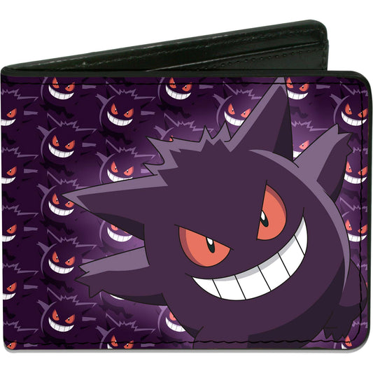 Pokemon Gengar Pose/Monogram  Logo Purples Bi-Fold Front