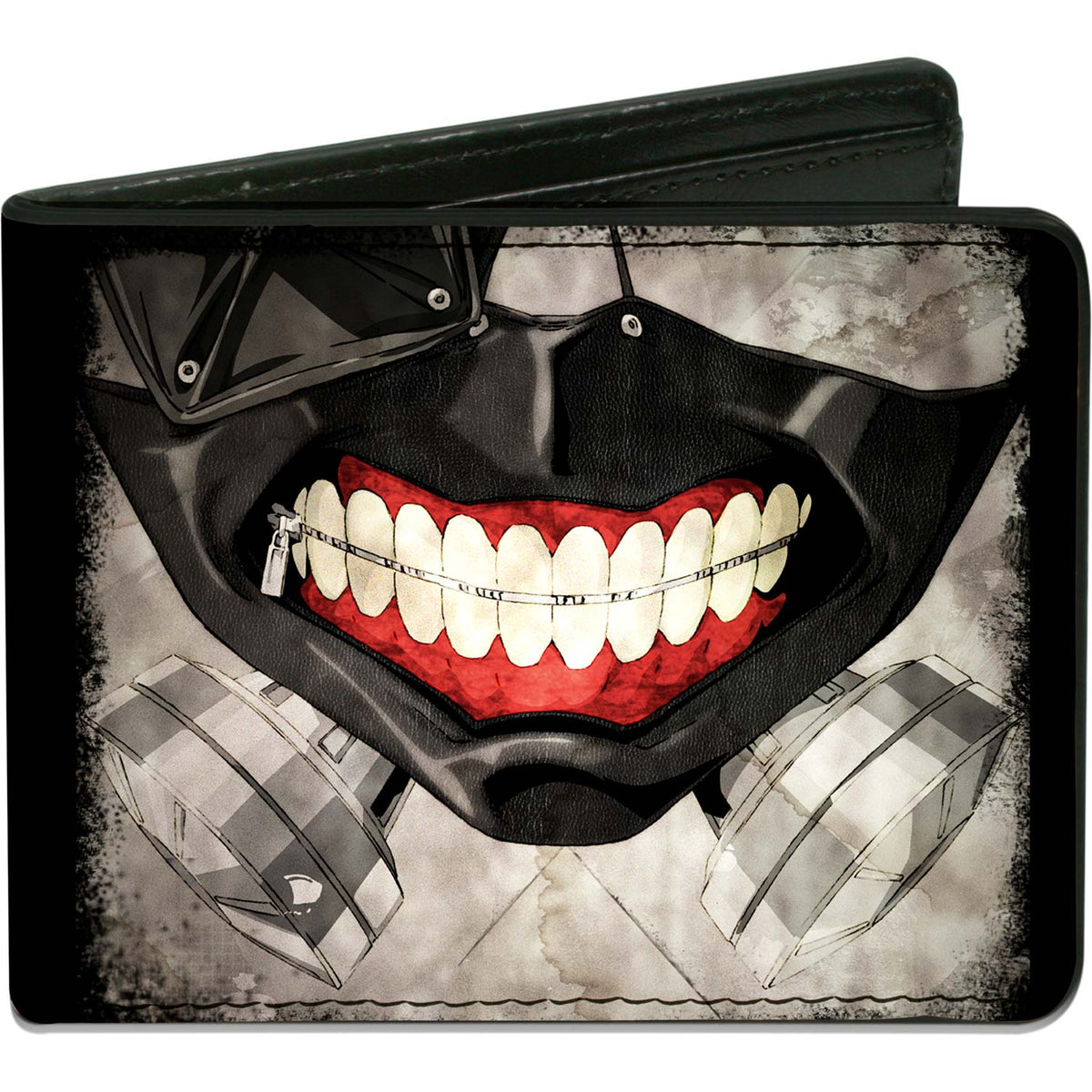 Masked Ken Kaneki Face Close Up  Tokyo Ghoul Black/Grays/Red Bi-Fold Front