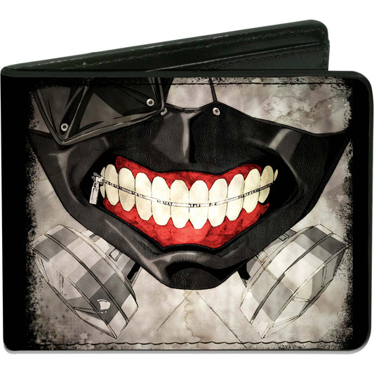 Masked Ken Kaneki Face Close Up  Tokyo Ghoul Black/Grays/Red Bi-Fold Front