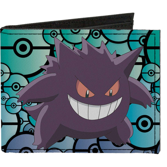 Pokemon Gengar Pose  Logo/Stacked Pok� Balls Black/Blues Bi-Fold Front