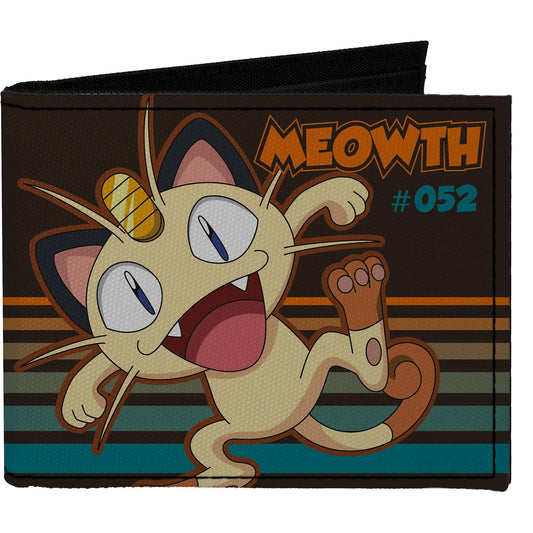 Pokemon Meowth #052 Pose Stripe Brown/Orange Turquoise Fade Bi-Fold Front