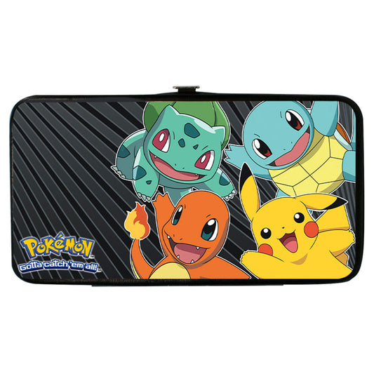 Pokemon Kanto Starter Pok�mon & Pikachu/Pok�mon Logo Rays Black/Gray Girls Wallet Front