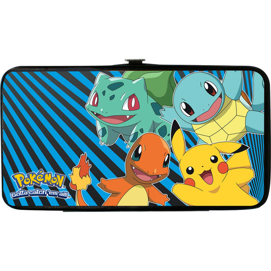 Pokemon Kanto Starter Pok�mon & Pikachu/Pok�mon Logo Rays Black/Blue Girls Wallet Front