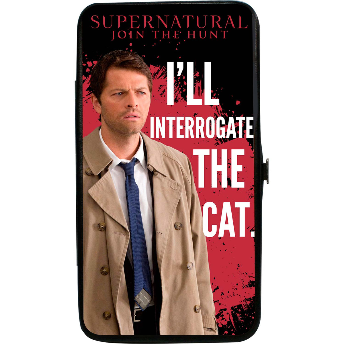 Supernatural Castiel Ill Interrogate The Cat Black/Blood Splatter/White Girls Wallet Front