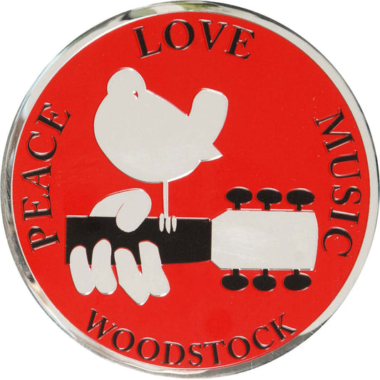 Woodstock Round Metal Sticker Front