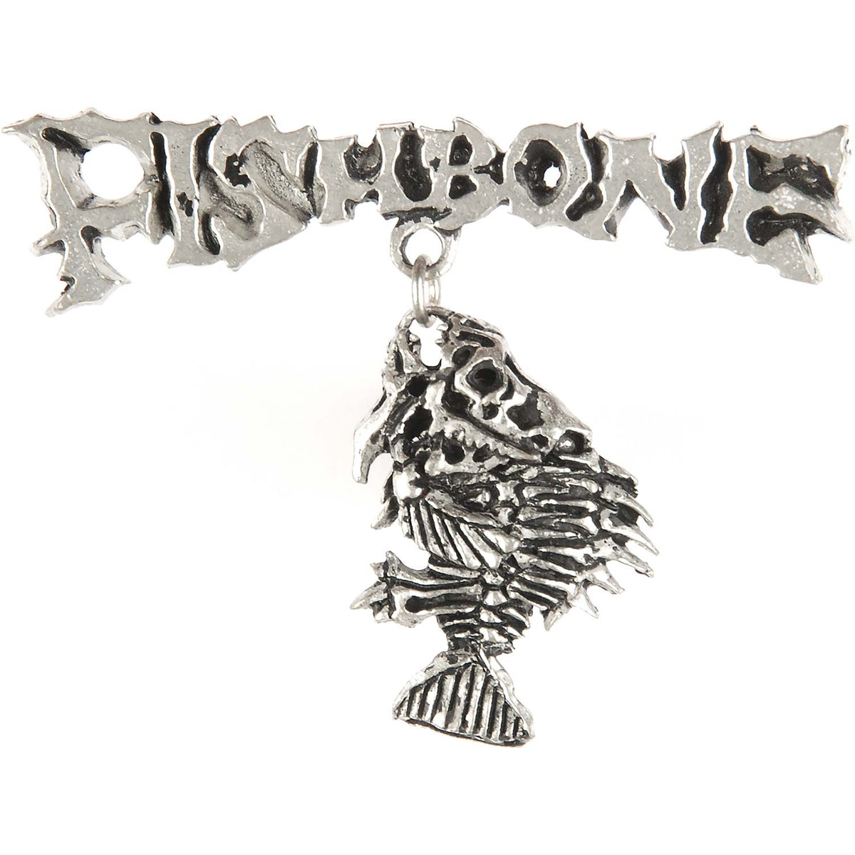 Fishbone Pewter Pin Badge Front