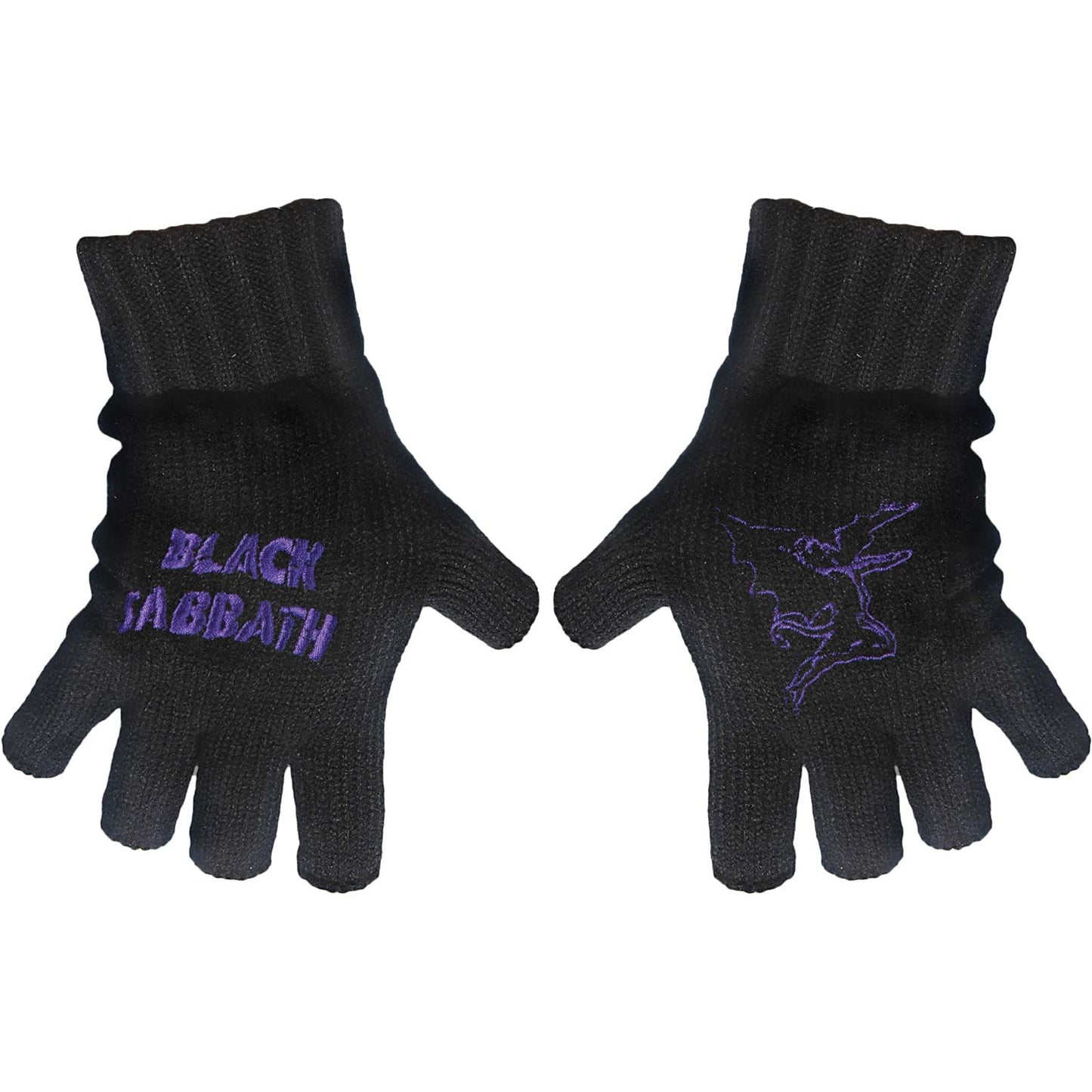 Black Sabbath Purple Logo & Devil Knit Gloves Front