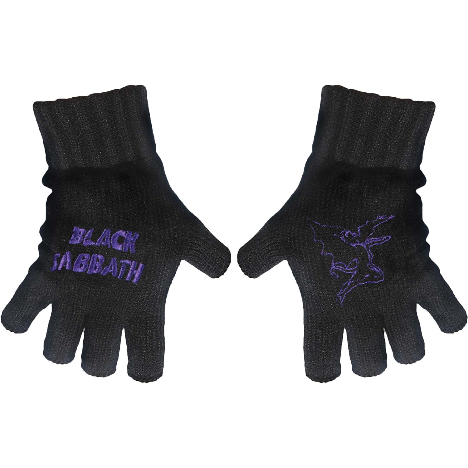 Black Sabbath Purple Logo & Devil Knit Gloves Front