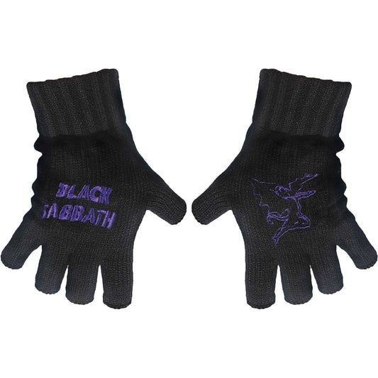 Black Sabbath Purple Logo & Devil Knit Gloves Front