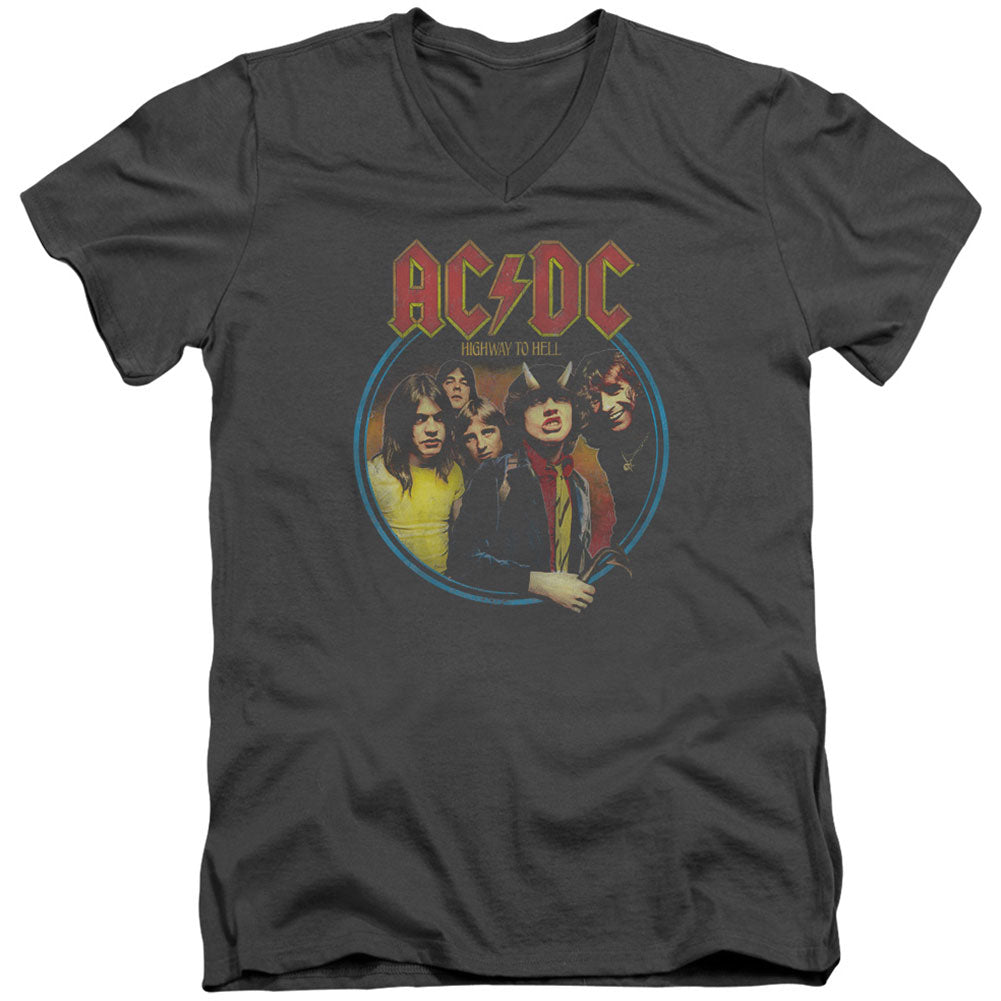 AC/DC Highway To Hell Adult V Neck Slim Fit T-shirt Front