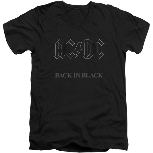 AC/DC Back In Black Adult V Neck Slim Fit T-shirt Front