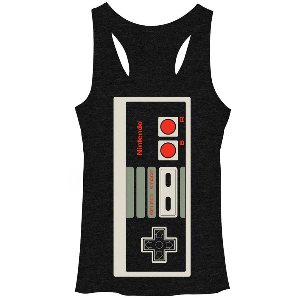 Nintendo Big Controller - Heather - Racerback Womens Tank