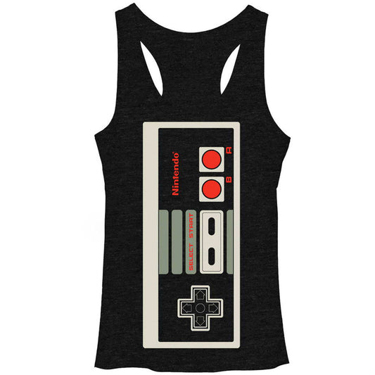 Nintendo Big Controller - Heather - Racerback Womens Tank